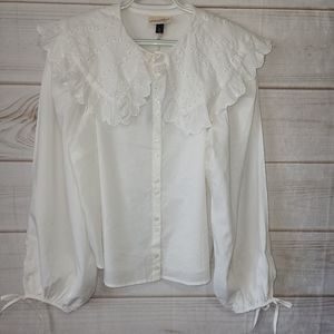 Butterfly Collar Balloon Sleeve Longsleeve Button Up Top